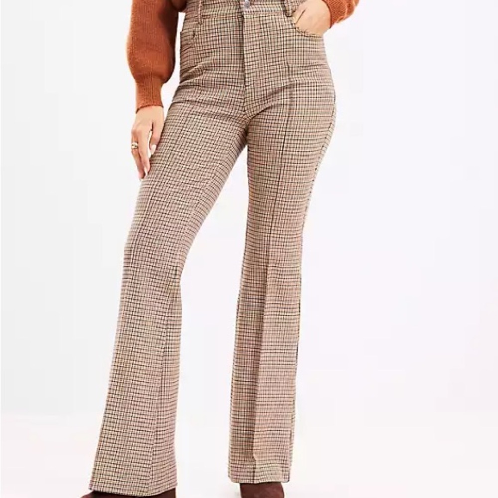 LOFT Brown and Cream Boot Cut Flare Pants STRETCHY!
